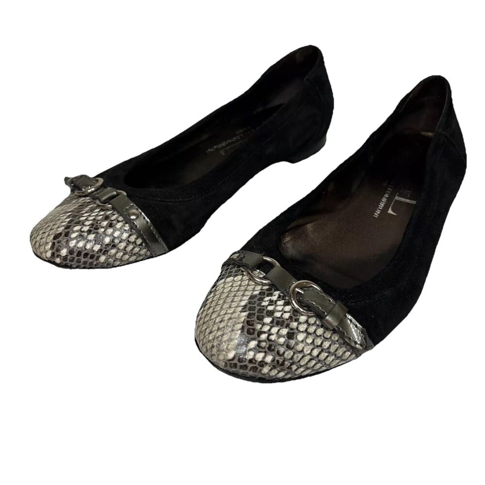 AGL Flats Black Round Toe Snake Print Career - Women's EU 37.5